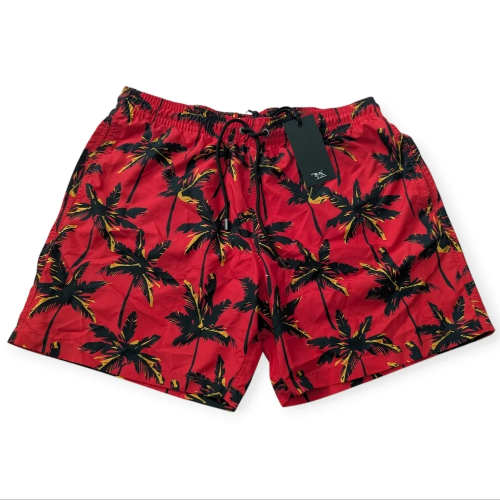 Rodd & Gunn Thompsons Cove Crimson Red Swim Trunks with Palm Tree Print Size XL